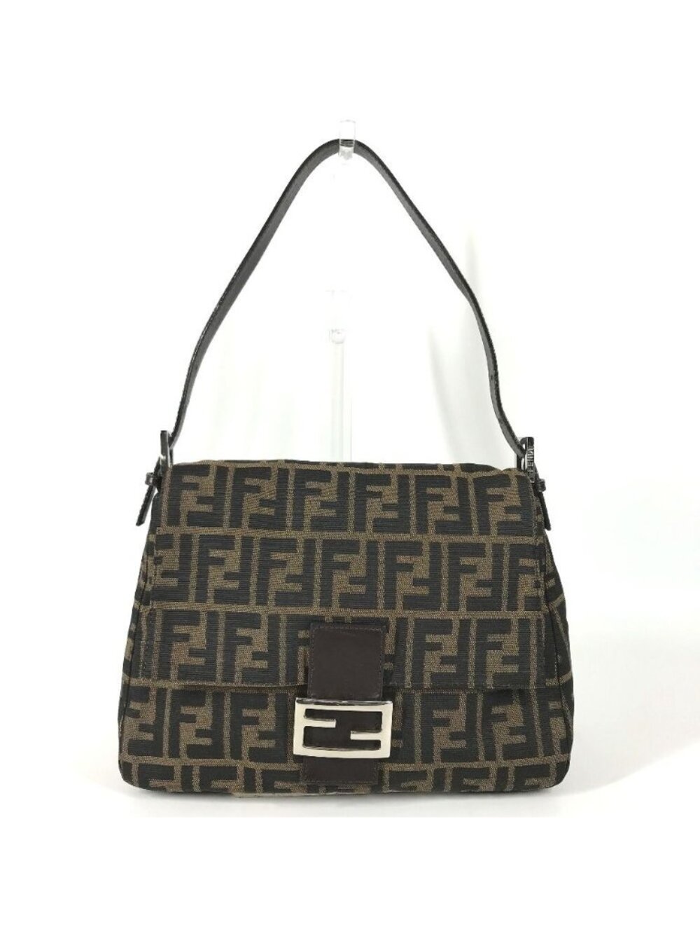 Fendi Shoulder Bag Mamma Bucket Zucca Logo Leather Canvas Brown